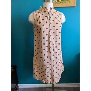 Women's vintage polka dot mini dress zip front size medium large house dress